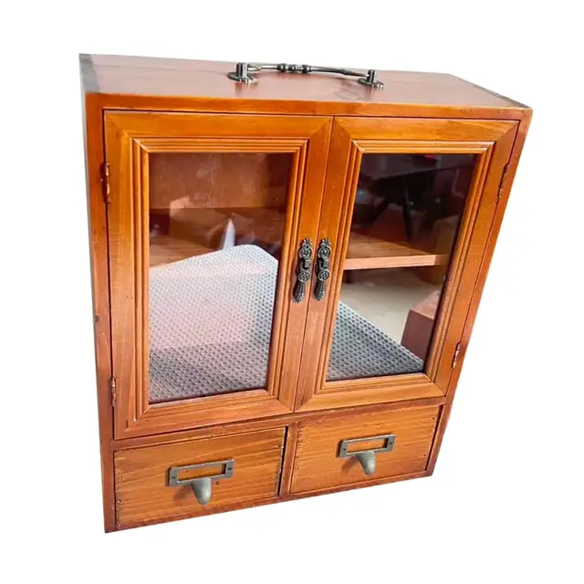 ตู้เก็บของแบบวินเทจย้อนยุคสำหรับจัดระเบียบโต๊ะทำงาน ตู้โชว์ ตู้เก็บของสำหรับน้ำหอม ถ้วยชา โต๊ะเครื่องแป้ง และสำนักงาน 3