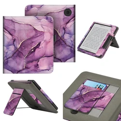 Premium Leather 7-Inch eReader Case with Hand Strap, Stand, and Card Slot - KOBO Libra H2O (Purple marble)