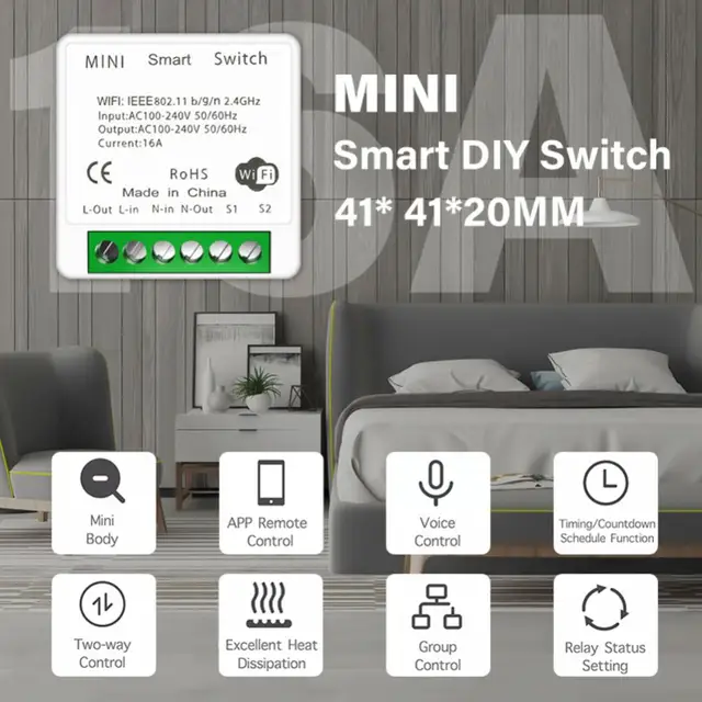 Tuya 16A MINI Wifi Switch DIY 2-way Remote Control Timer Relay Automation For Smart Life Work With Alexa Google Home Alice 5