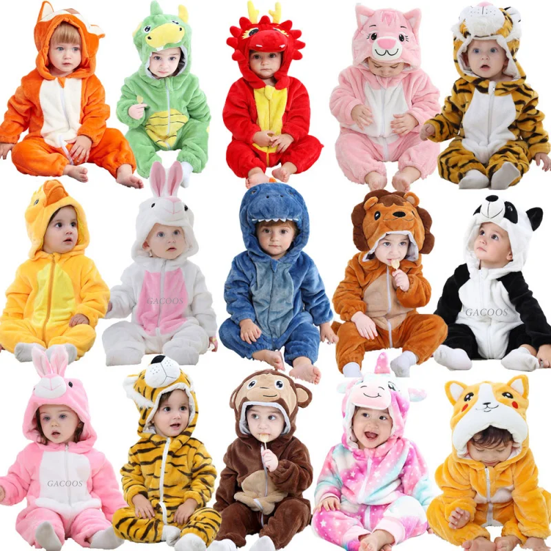 Kids Pajamas Animal Dragon Lion Unicorn Kigurumi Fox Costume For Girl Boy Overalls Jumpsuit