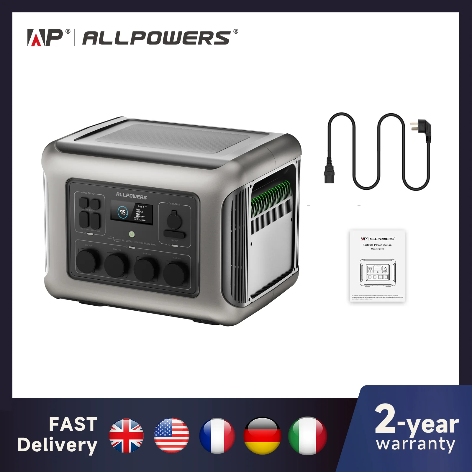 ALLPOWERS R2500 Central eléctrica portátil 2016Wh Ampliable a 20kWh LFP Batería 2500W Fuente de alimentación de emergencia para el hogar/exterior