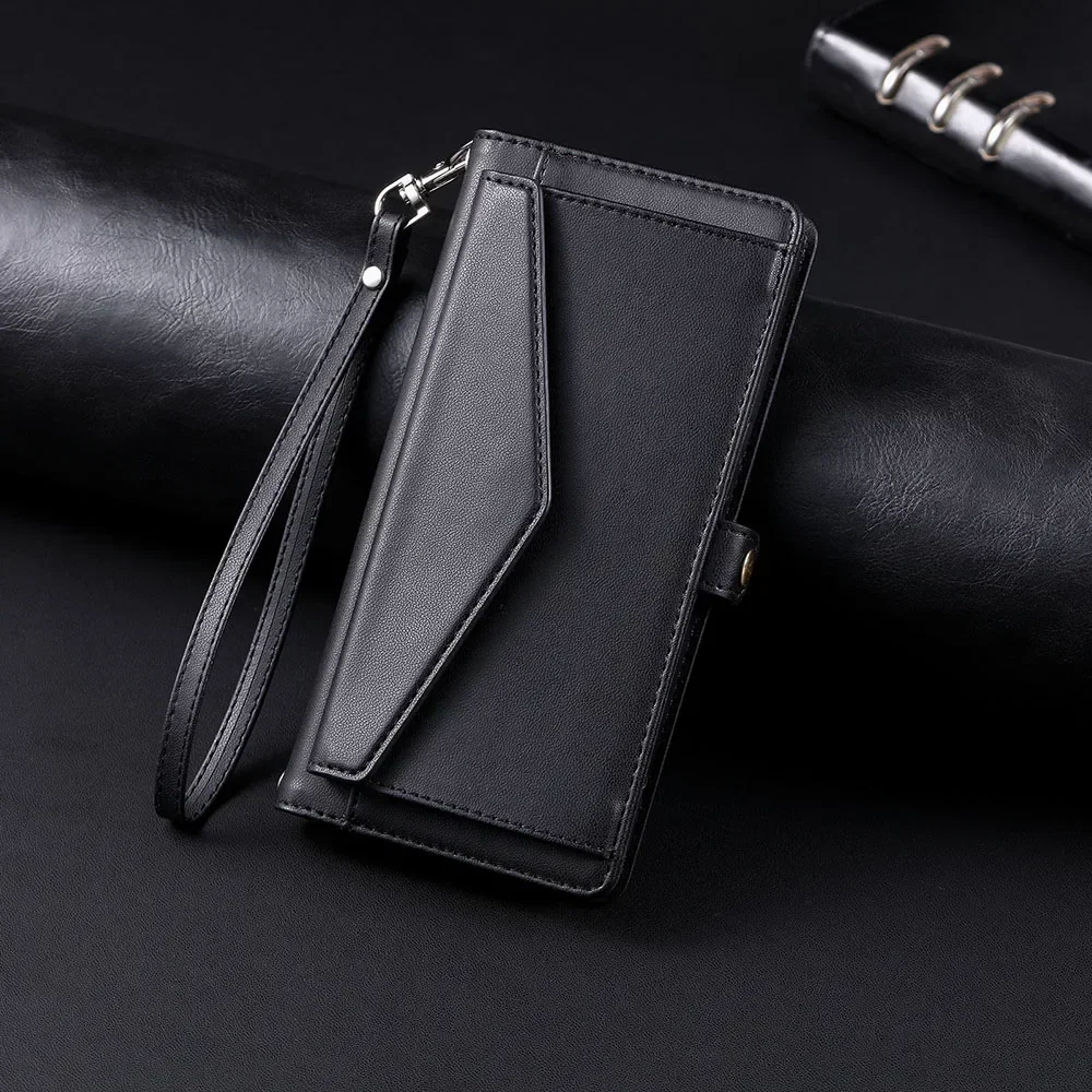 Versatile Multi Card Slots Wallet Case with Strap and Cash Pocket, Flip Cover Design