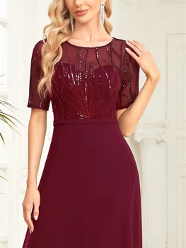 فساتين سهرة رسمية أنيقة بأكمام قصيرة ترتر للنساء من الشيفون حورية البحر لوصيفة العروس ماكسي للحفلات الراقصة وحفلات الكوكتيل 6