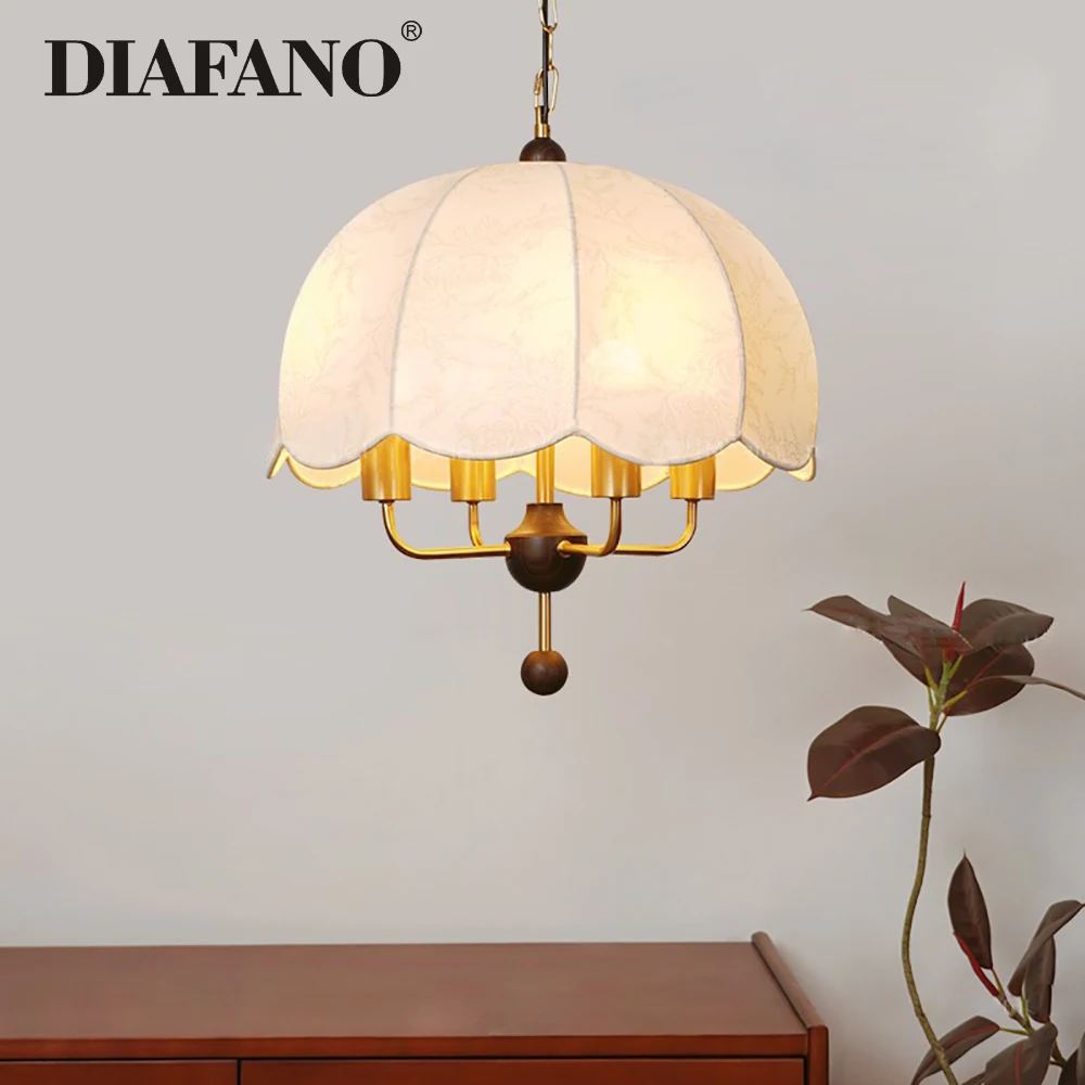 

Korea Fabric Pendant Light Lampshade Bedroom Study Hanging Light French Porch Cloakroom Bedside Hotel Chandelier Lustre Led Lamp