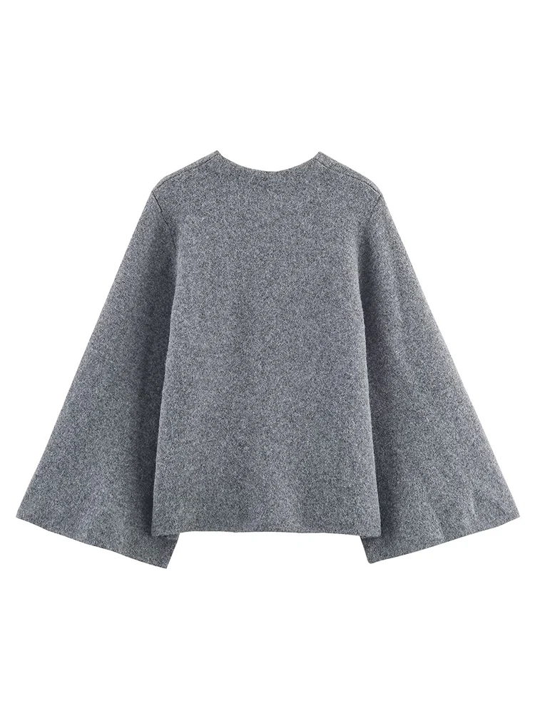 2025 Autumn Women Solid Round Neck Lace Up Sweaters Cardigan Winter Chic Split Long Sleeve Knit Casual Loose Warm Outerwear