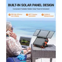 Portable Power Station with Hidden Folding Solar Panel, Self-charge & Pass-through Charging, 284Wh Battery Backup, AC 300W 2
