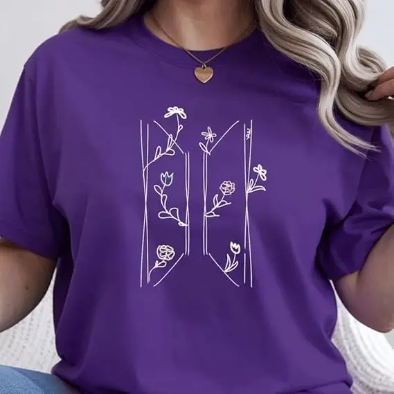 Kpop Swim World Tour Inspired T-Shirt Minimalist Flower Women's Fashion Graphic Clothing Music Lover Streetwear Novelty Tee Gift - Image 3