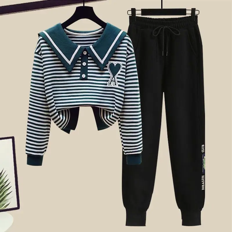 

SpringAutumn Single/Suit Women's 2023 New Fashion Age Reducing Navy Collar Sweater Casual Versatile Sports Pants Two Piece Set