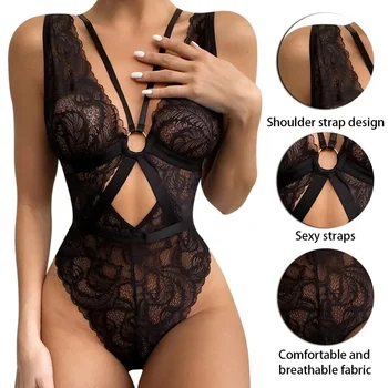 Body sexy da donna Salopette in pizzo 1