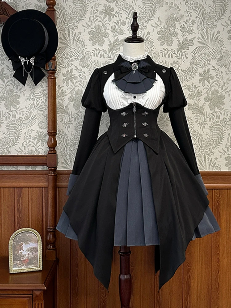 Lolita Detective Deacon Boobie Jacket Long Sleeve Fake Two Piece Dress by Alice girl