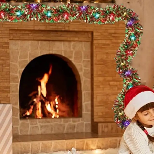 5M/16FT Christmas Tinsel Garland with LED Lights Christmas Tree Decoration Garland Christmas Tree Ornaments with Led Lights 4