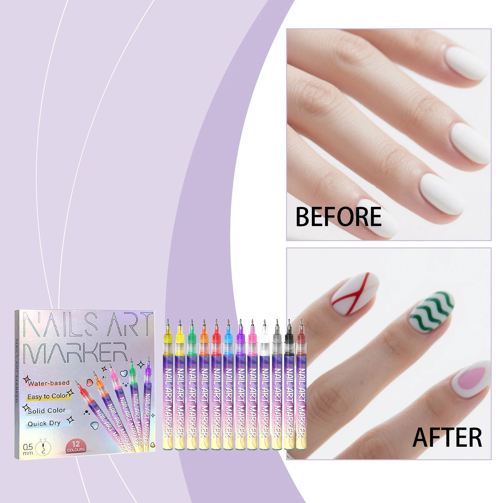 12색 0.5mm 네일 아트 펜 세트 DIY 속건성 그라피티 도팅 포인트 라이너 펜 드로잉 페인팅 DIY 네일 아트용