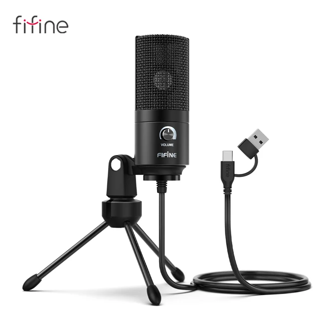 FIFINE USB Condenser Microphone with Gain Knob,Metal Recording