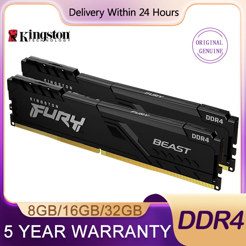 Kingston Fury Beast DDR4 8GB 16GB 32GB 3200MHZ 2666Mhz 3600MHz זיכרון 288Pin DIMM RAM זיכרון למחשב שולחני עבור משחקי esports Intel AMD