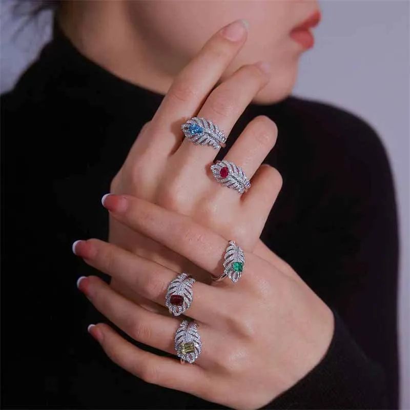 Luxury Vintage Opens Micro Pave CZ Wrapped Peacock Feather Cocktail Rings