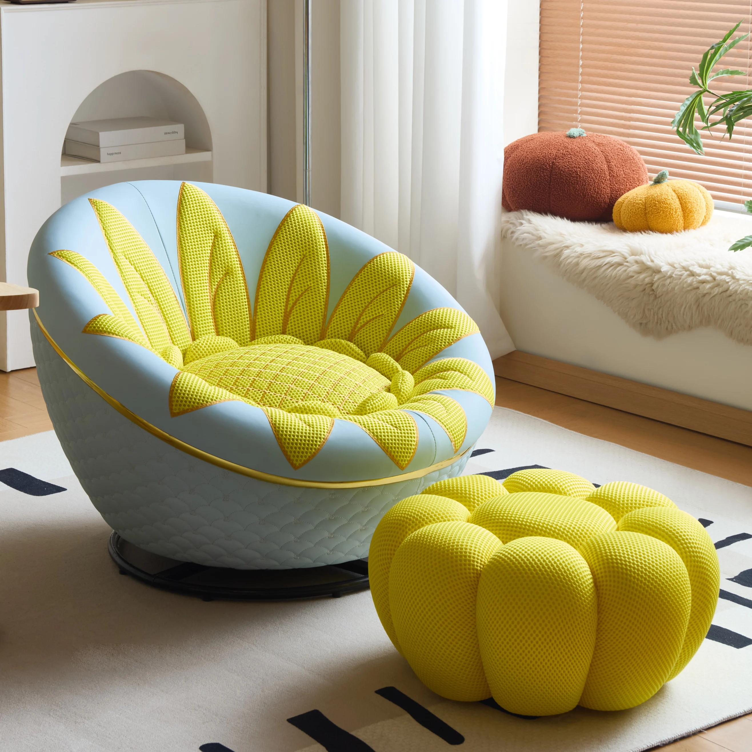 Lazy Sofa Bed Sunflower Design Single Lounge Chair Modern Living Room Balcony Recliner Comfortable Leisure Seating Furniture