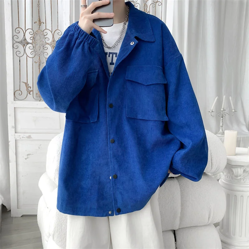

Corduroy Jacket Men Fashion Pocket Casual Tooling Jackets Mens Streetwear Hip Hop Loose Bomber Jacket Men M-5XL