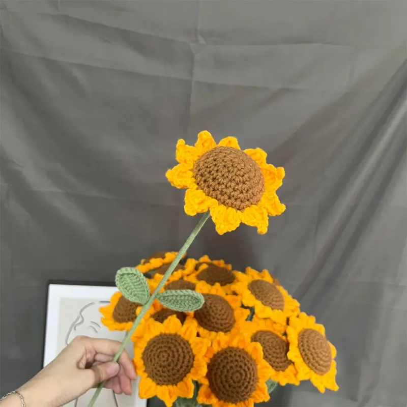 Description Picture 5 of item1PC Knitted Finished handmade DIY roses Daisy Fake Flowers Bouquet Wedding Party Decoration Hand Knitting Crochet Woven Bouquet