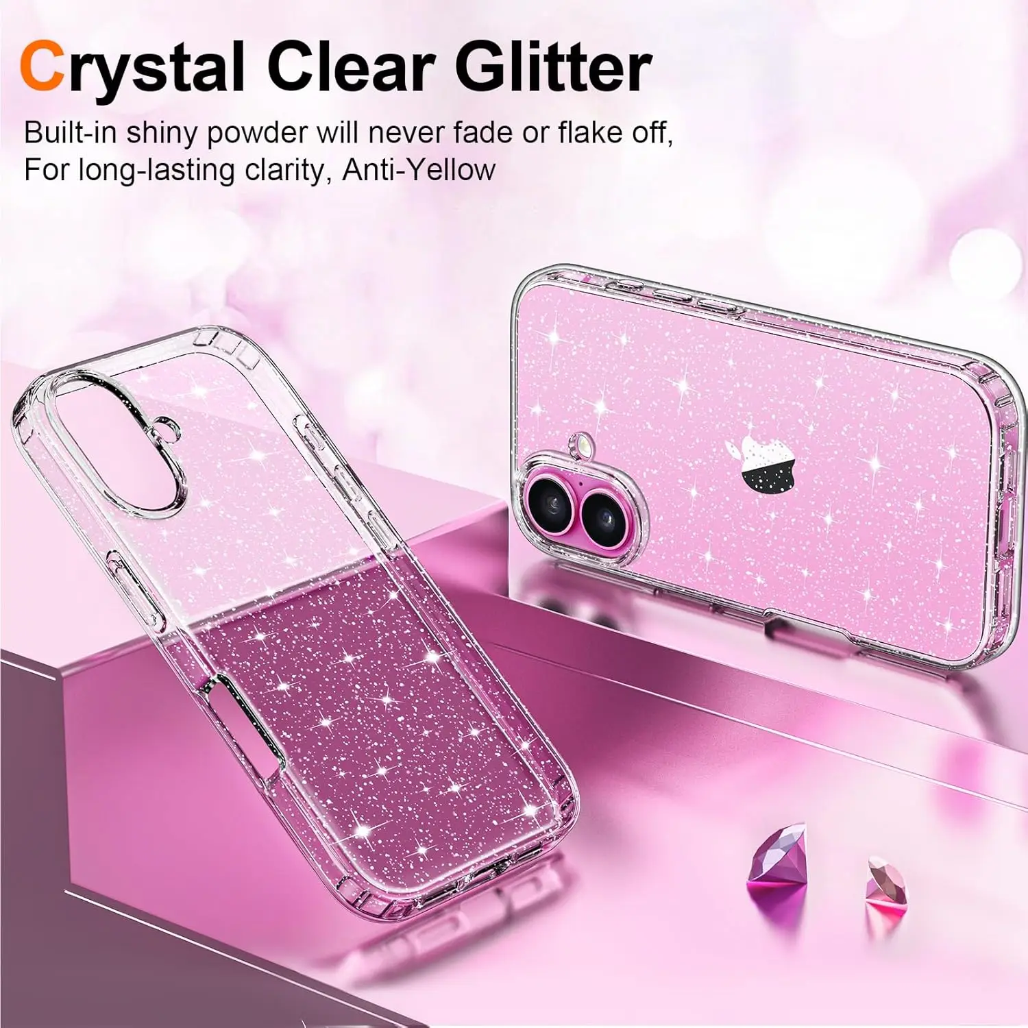 JIAXIUFEN Custodia IPhone 6,1 Pollici (2023) | Glitter Floreale Oro Rosa | Antiurto TPU | Ricarica Wireless
