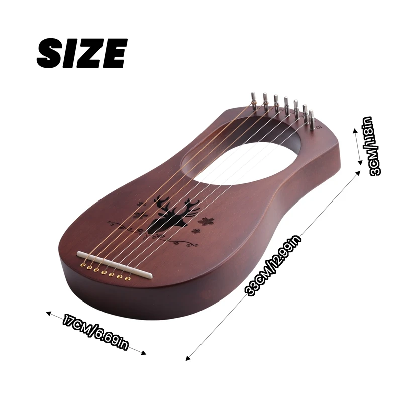 7-String Lyre Harp Mahogany Solid Wooden Metal Strings Stringed Instruments