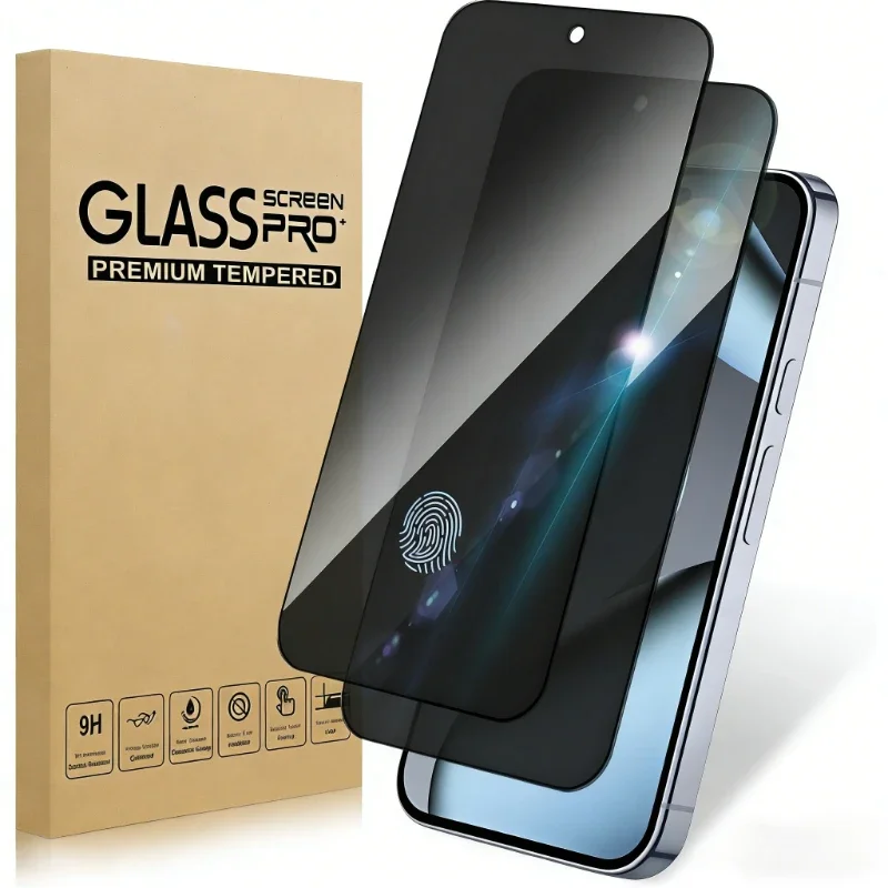 2-Pack Fingerprint Unlock Privacy Screen Protector with Easy Installation - Tempered Glass Cover