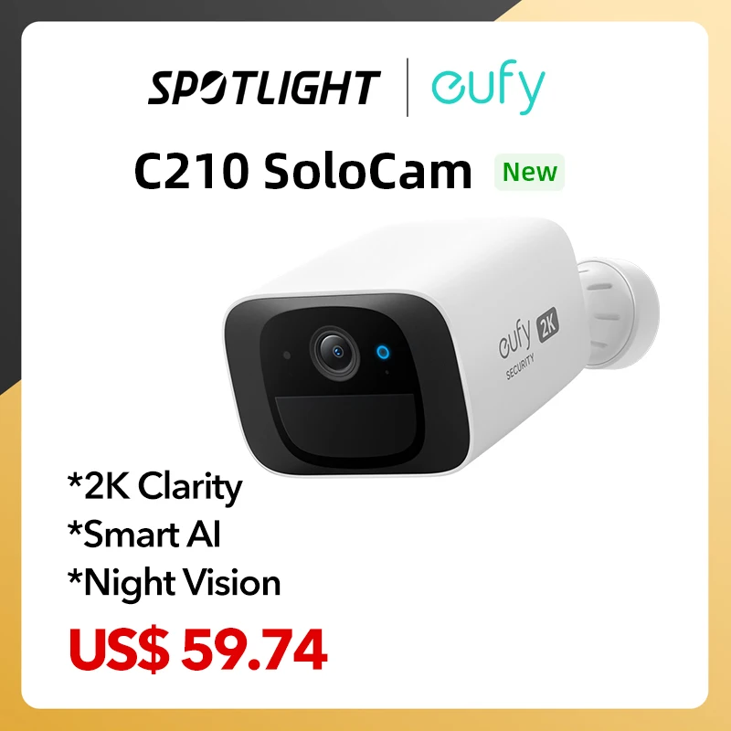  eufy Security C210 SoloCam Wireless Outdoor Camera 2K Resolution No Monthly Fee Wireless 2.4 GHz Wi-Fi Camera 