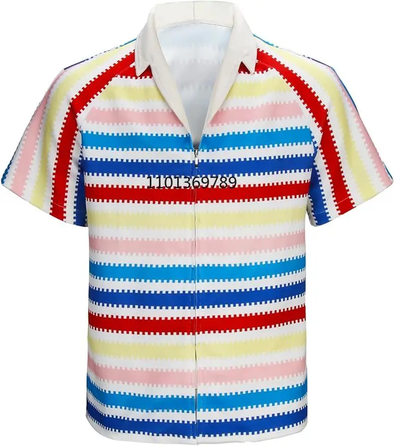 

Adult Men Allan Costume Shirt 80s 90s Rainbow Striped Hawaiian Beach Short Sleeve Halloween Cosplay Shirt anime clothes disfraz