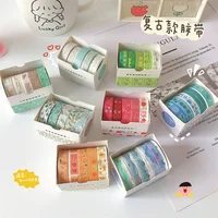 5pcs/Box Retro Geometry Washi Tape Set Diary DIY Decoration Student Stickers Korean Stationery Office Supplies Peach 1