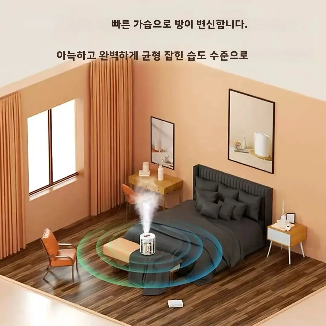 야간 조명 트리플 스프레이 가습기, 조용하고 큰 분무량, 침실, 가정, 사무실용, 임산부와 에게 안전, 수돗물 사용 가능