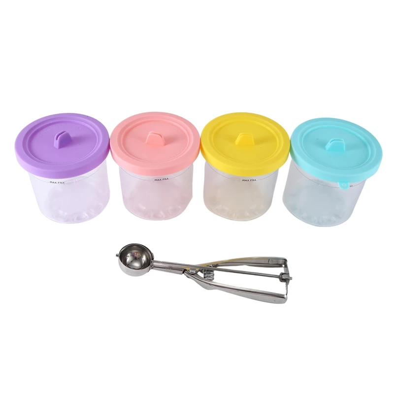 

4 Pack For NINJA Ice Cream Pint Cups NC299AMZ NC300S Series Ice Cream Maker Parts Storage Jars With Airtight Lids