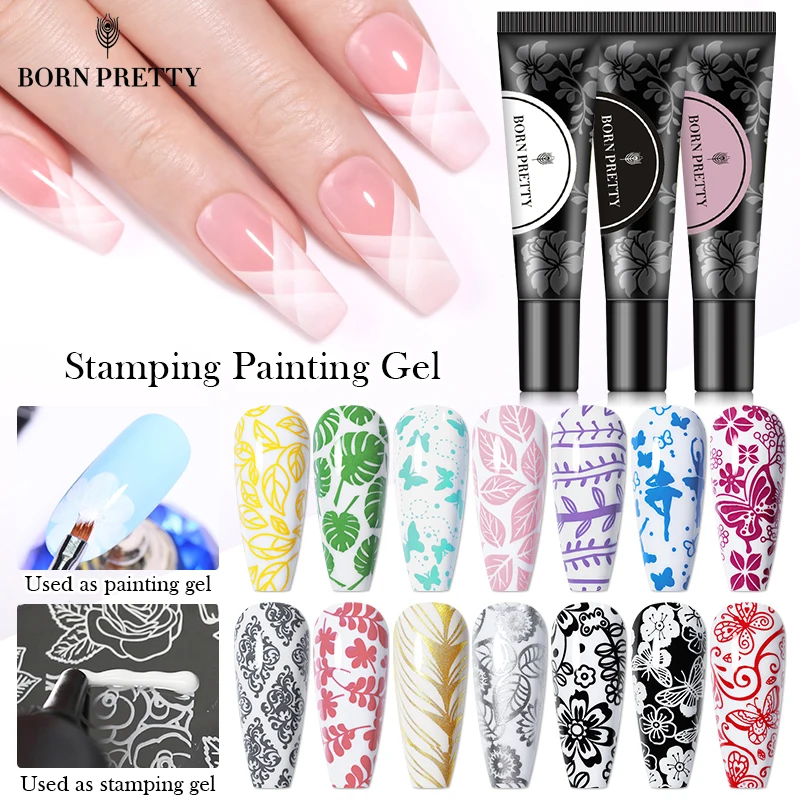 BORN PRETTY – vernis à ongles noir, blanc, or, argent, Gel d'estampage, 8ml, 1 bouteille