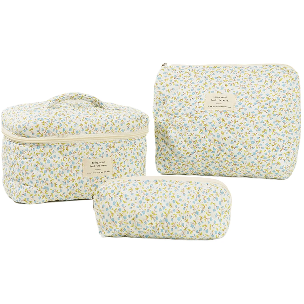 3 Pcs Cosmetic Bag Set Women Floral Makeup Pouch Japanese Flower Printed Quilted Skincare Storage Bag Aesthetic Beauty Wash Bags 4