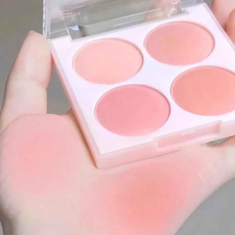 Matte 4-color blush palette,Pink,purple Sweat-proof waterproof natural nude makeup outline carmine purple series, daily outing 6