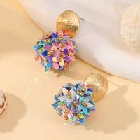 INKDEW Flower Petal Beads Big Round Drop Earrings