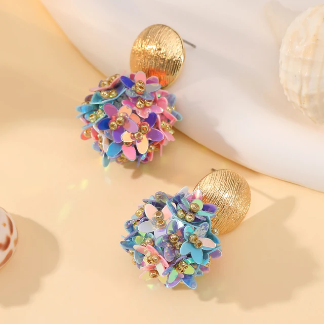INKDEW Flower Petal Beads Big Round Drop Earrings