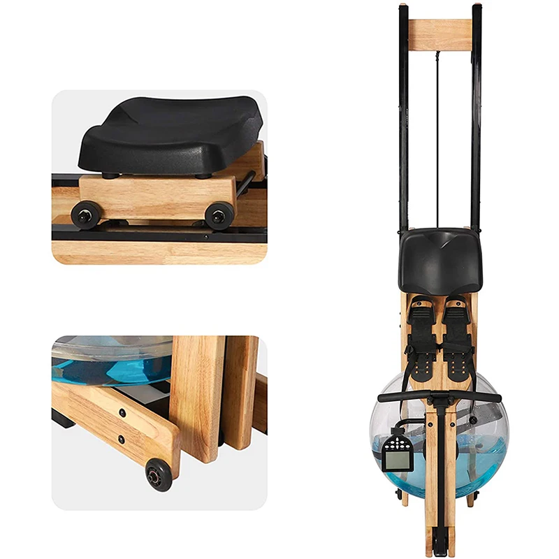 MIYAUP-Foldable Rowing Machine, Oak Aerobic Exercise, Water Resistance, Wooden Rowing Machine, Household