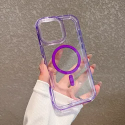 Coque magnétique premium antichoc avec protection lourde transparente et compatibilité MagSafe