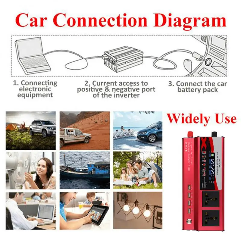 

DC 12V/24V 6000W/12000W/20000W Pure Sine Wave Car Inverter Voltage Converter Adapter Home Outdoor Travel Multifunctional Inverte