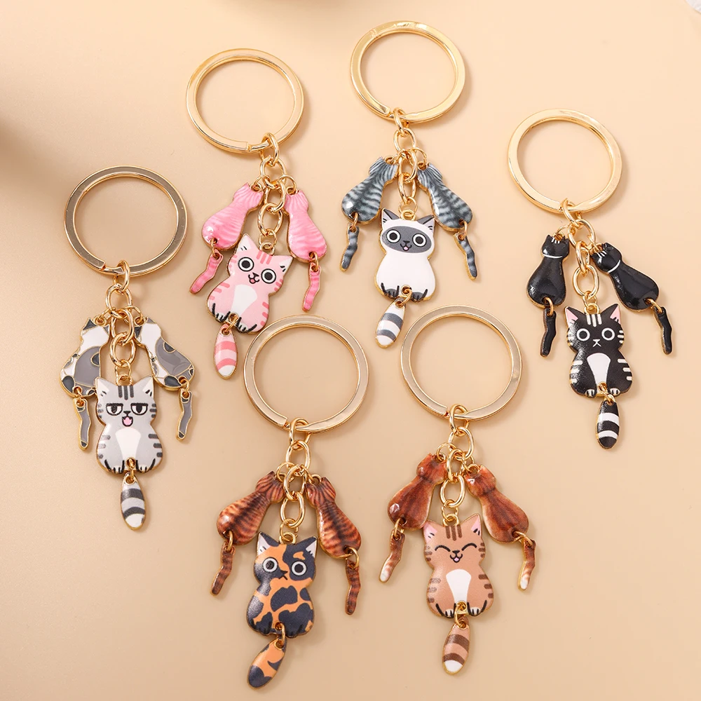 Cartoon-Tier-Schlüsselanhänger, Emaille-Katzen-Charms, Schlüsselringe für Damen und Herren, Handtaschenanhänger, Schlüsselketten, DIY-Schmuckdekoration