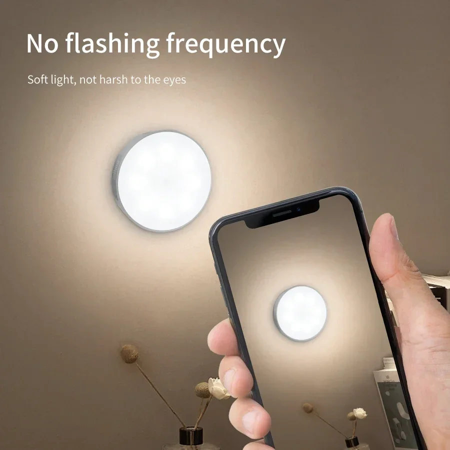 Motion Sensor Round LED Cabinet Light Motion Sensor Light LED Night Light LED Motion Sensor Light LED Cabinet Light Under Cabinet Light Cabinet Lights LED Cabinet Lights Motion Sensor Lights Magnetic Rechargeable Night Lamp For Kitchen Staircase Closet Wardrobe Bedroom Decor