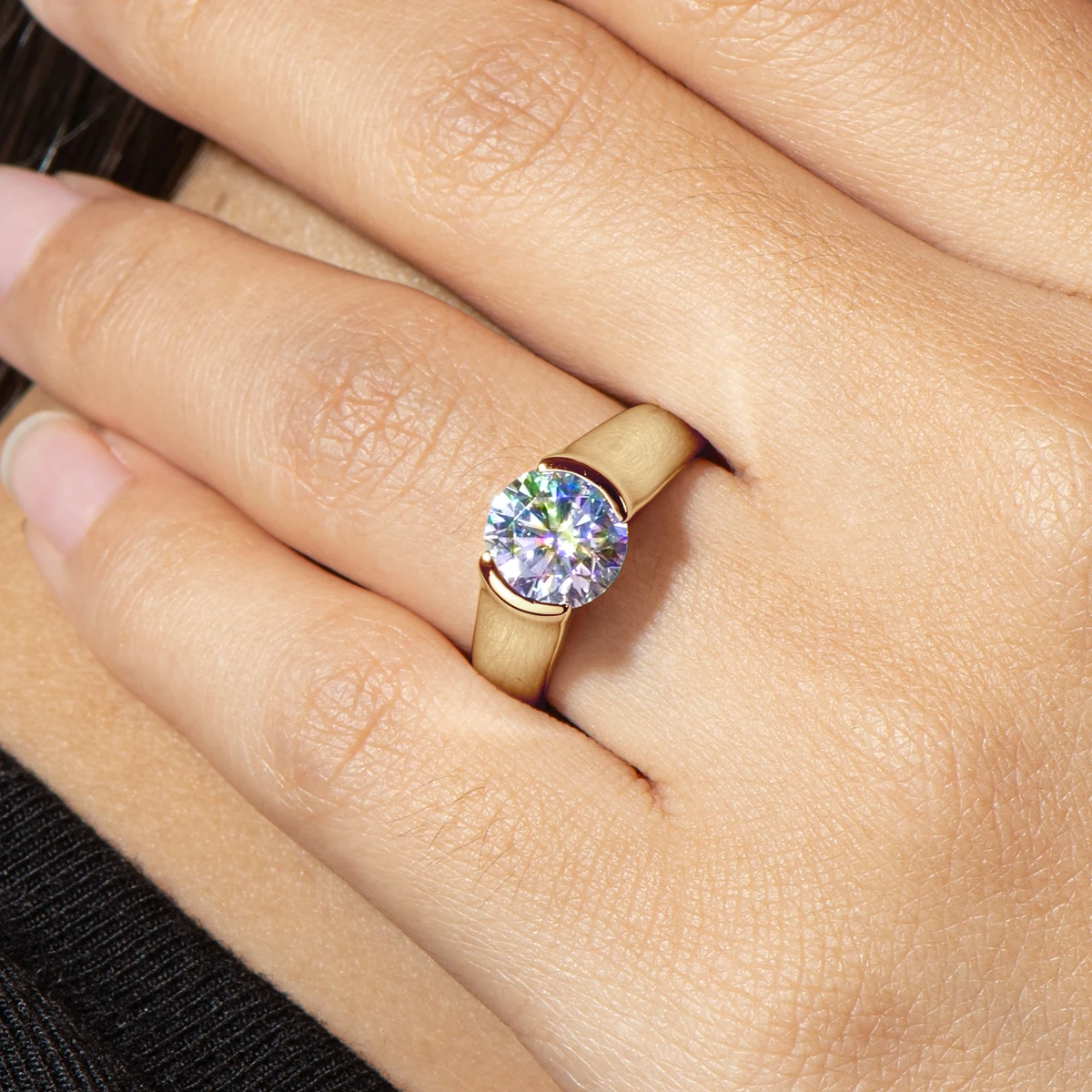 Anziw 리얼 2 캐럿 Moissanite 결혼 반지 여성용 솔리테어 약속 손가락 반지 인증 보석 18K 골드 도금