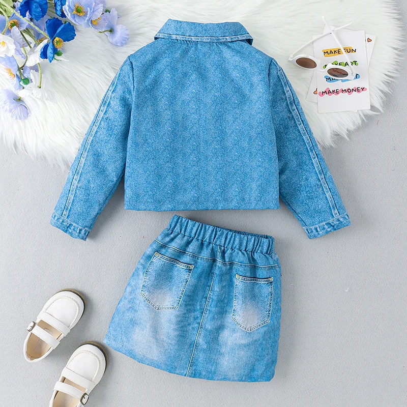 

Infant Kids Baby Girls Autumn 2 Piece Outfits Long Sleeve Button Up Denim Coat Blue Ripped Skirt Set