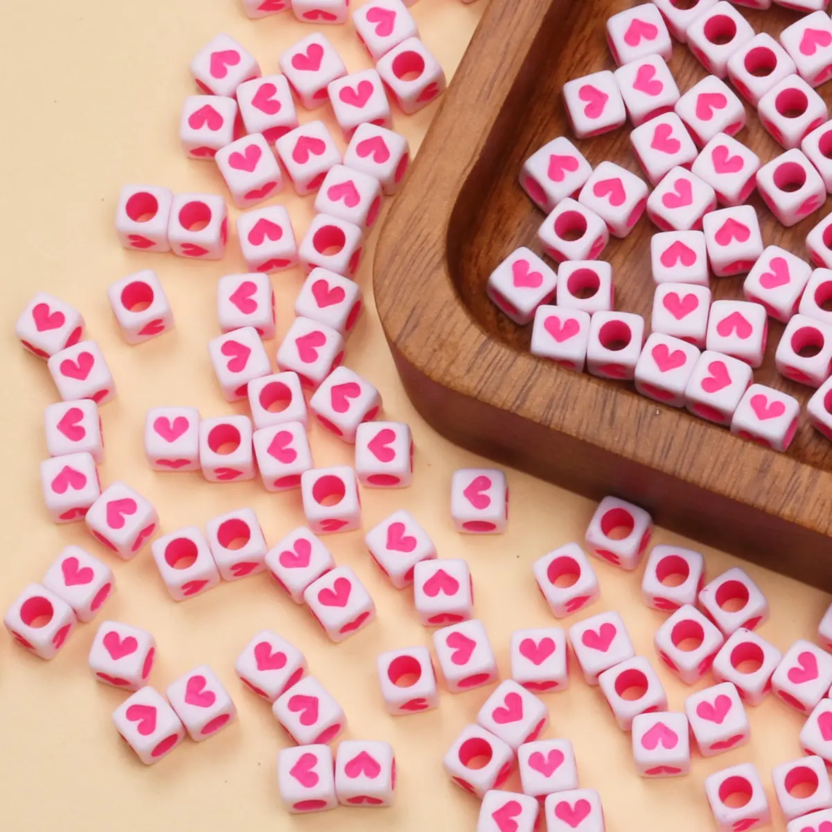 

80Pcs 6mm Square Acrylic Love Beads With Loose Spacing Cute Girl DIY Acrylic Bracelet Necklace Earring Accessories Keychain