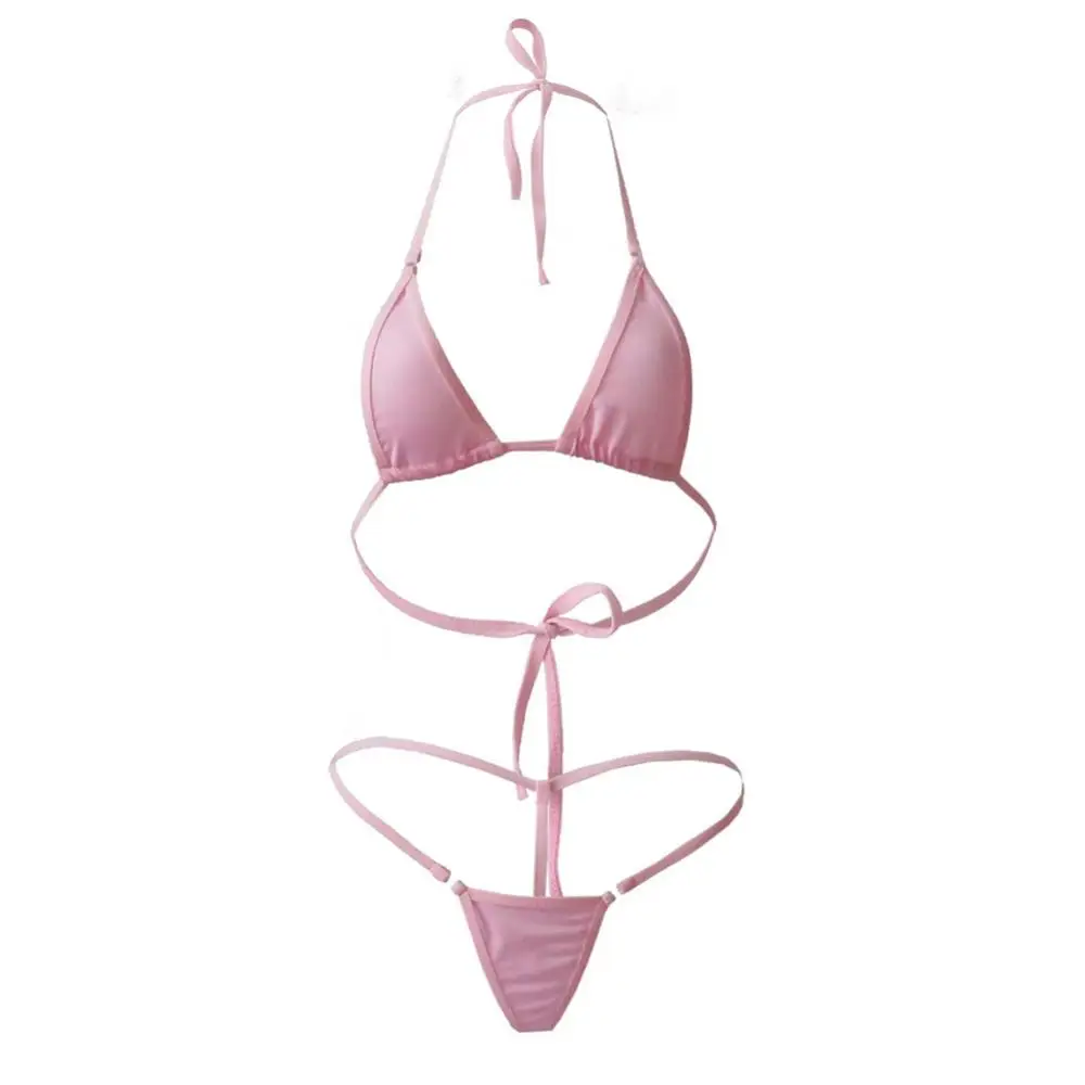 

Summer Swimwear for Girls 2Pcs Lady Sexy Solid Color Halter Mini Bra G-String Bikini Set Swimwear Swimsuit