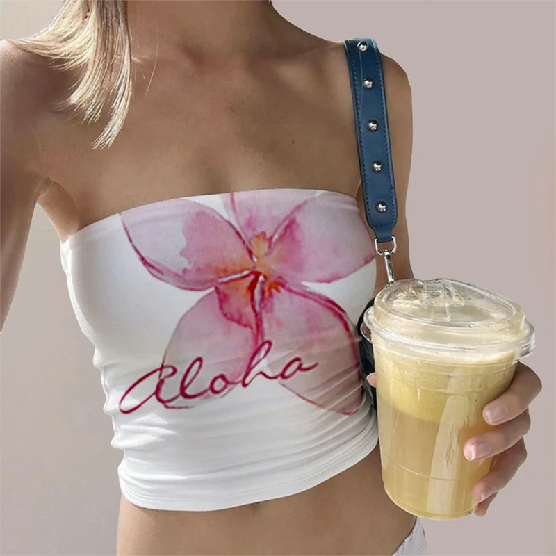 Top de tubo Y2K para mujer, con estampado floral estético, hombros descubiertos, sin tirantes, sin mangas, estilo bandeau, chaleco de los años 2000, ropa de calle para fiesta