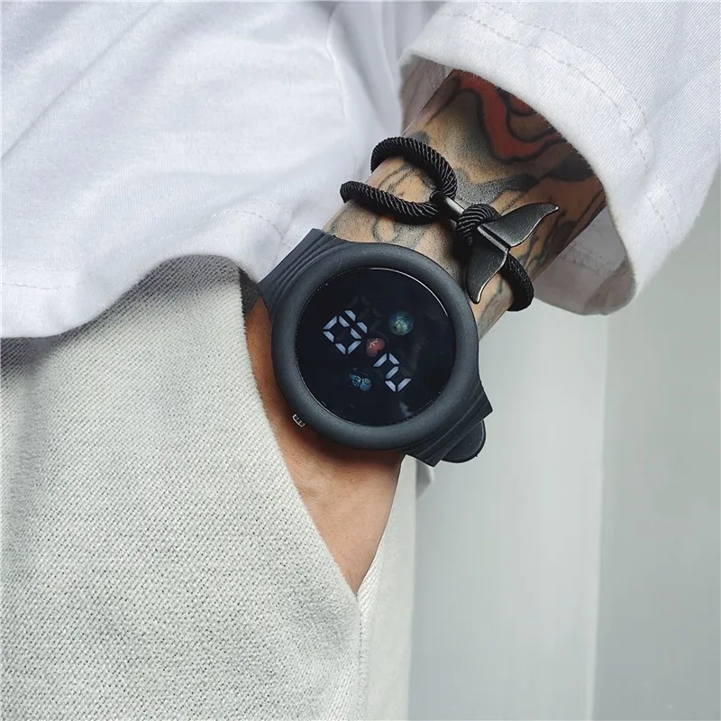 

Simple Round Watch Luminous LED Dial Casual Multifunction Clock Outdoor Rubber Strap Fashionable Waterproof Watch for Men