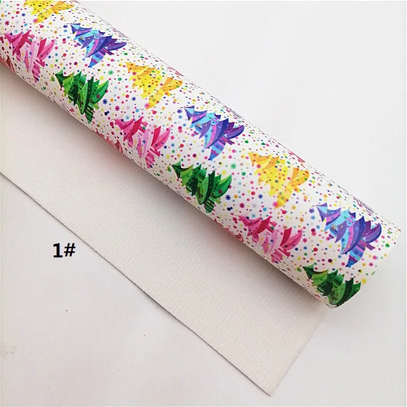 Christmas Celebration Faux Leather Sheets Christmas Trees Light Buds Peagons Printed Faux Leather Craft Sheets Mini Rolls W204