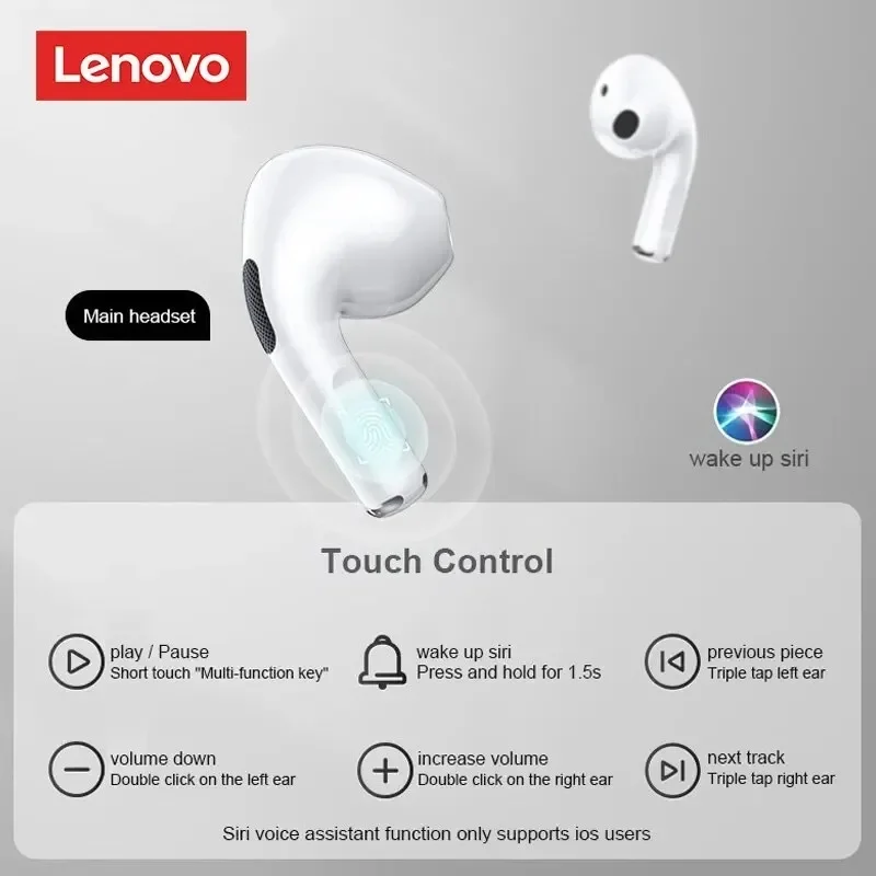 Lenovo TWS Wireless Bluetooth Earbuds with Bass Touch Control and Noise Reduction