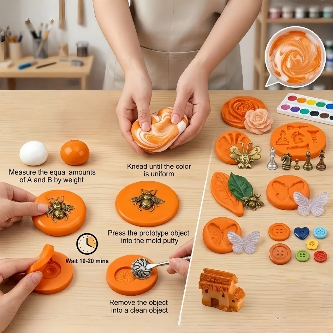 Silicone Putty Crafting Set for Resin Art Projects (Orange)