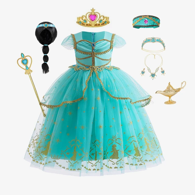 Disney-Robe Princesse Jasmine en Dentelle pour Bébé Fille, Aladdin, Lampe  Magique, Vêtements de Carnaval, Costume de Cosplay Éducatif, ixd'Halloween